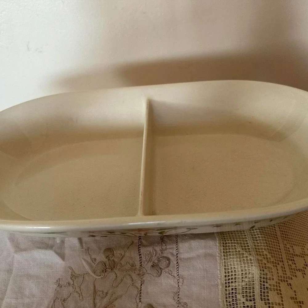 Countryside Stoneware Collection brown & cream floral platter, bakeware, oven